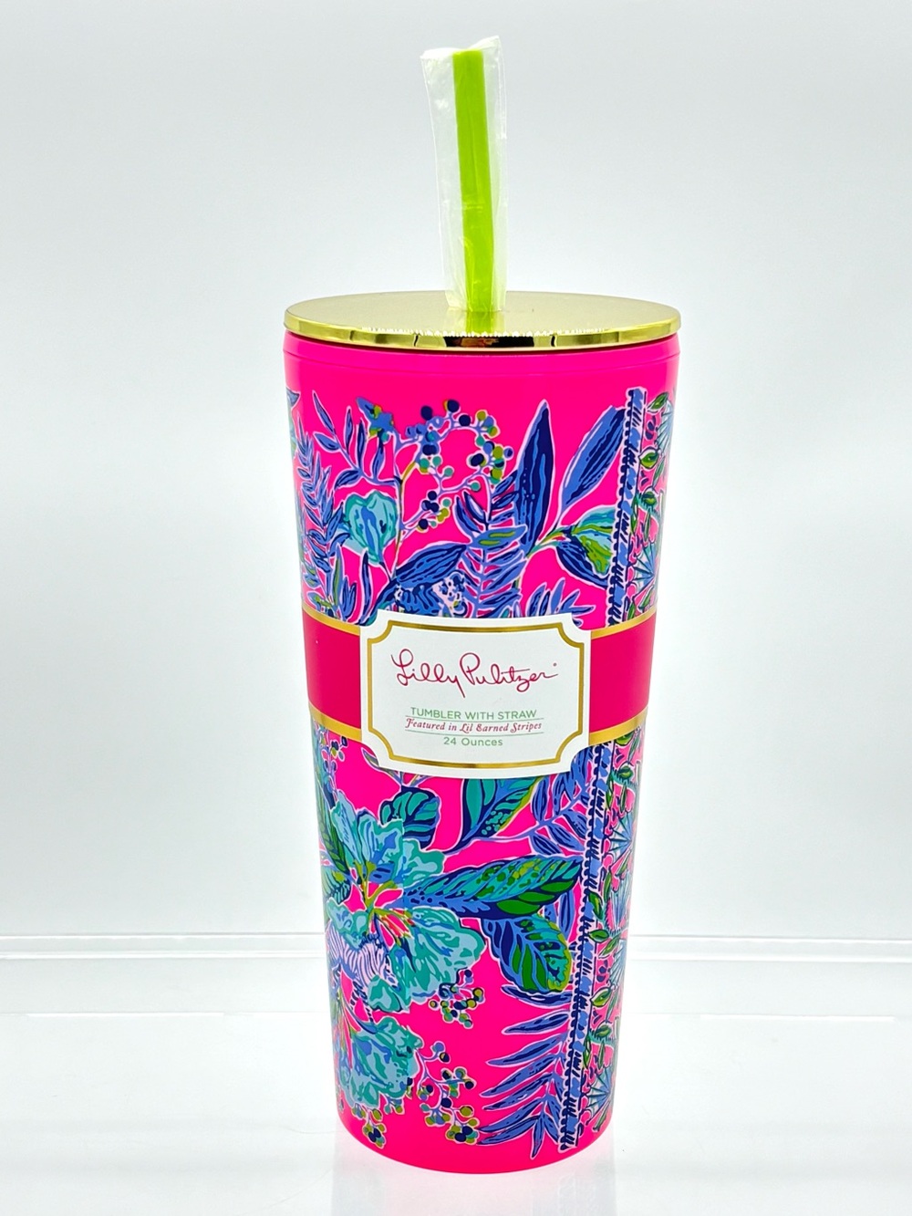 Lilly Pulitzer 24 oz Double Wall Tumbler Straw Preppy Tropical Jungle Pink Beach